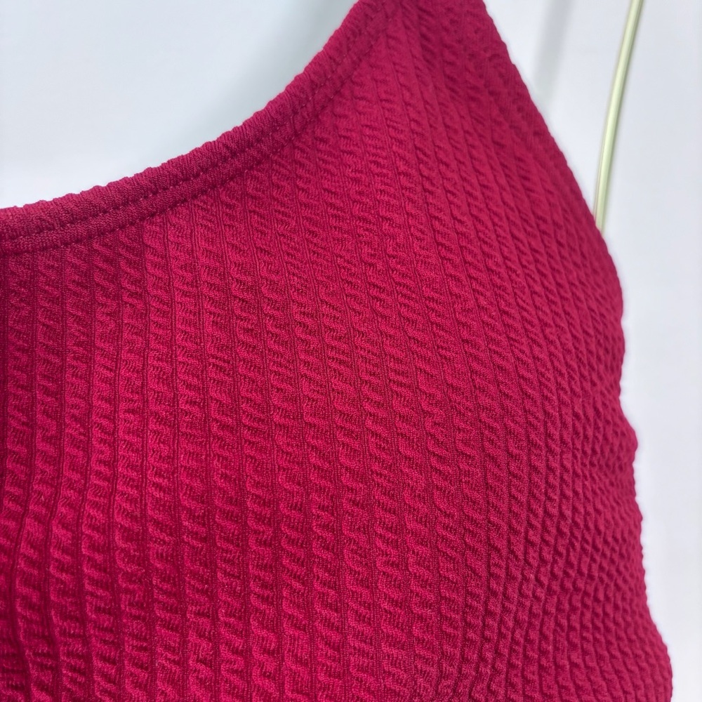 Solid Red Ribbed Two Piece High Leg Bralette Styl… - image 5